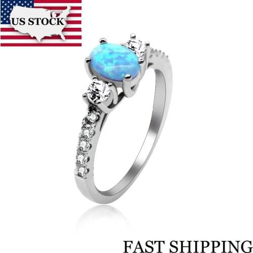 USA STOCK Uloveido 40% Off Sterling Silver 925 Jewelry Wedding Rings for Women Female Ring with Stone Blue Fire Opal Aneis JZ104