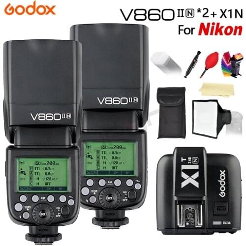 Godox V860II V860II-N GN60 i-TTL HSS 1/8000s Speedlite Flash w/ Li-ion Battery for Nikon Camera+X1T-N Flash Transmitter+Gift Kit