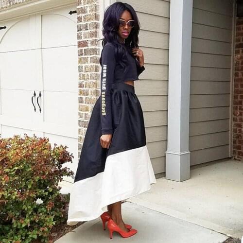 Two Colors Joint Skirt Customized Zipper Waistline Floor Length Asymmetrical Skirt African Women Fashion High Low Skirts