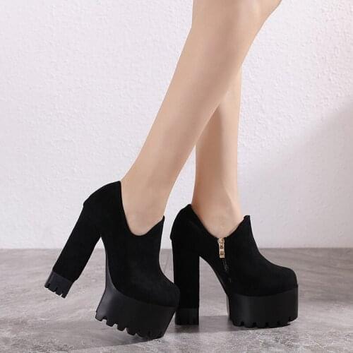 Spring Autumn Fashion Ankle Boots For Women High Heels Casual Cut-outs Buckle Round Toe Chain Thick Heels Platform Shoes