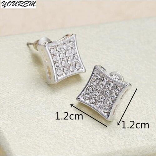 Full rhinestone cubic square geometric earrings for women personality punk square earings for men brincos accessories fj123