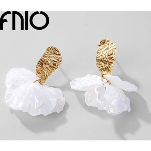 FNIO Korean White Flower Petal Drop Earrings For Women Multi-layer Tassel Leaf Holiday Earrings Fashion Statement Jewelry Gift