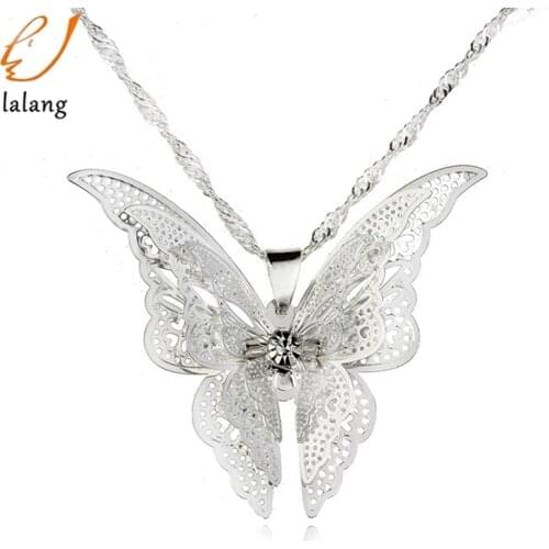 Women Hollow Out Butterfly Pendant Necklace Elegant Pendant Necklace Plated Long Chain Necklaces Collier Fashion Jewelry Gift