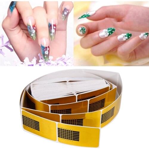 ELECOOL 100/50pcs Golden Nail Art French Tips Sculpting Acrylic UV Gel Tips Extending Nail Tools Extension Forms Guide DIY Kit