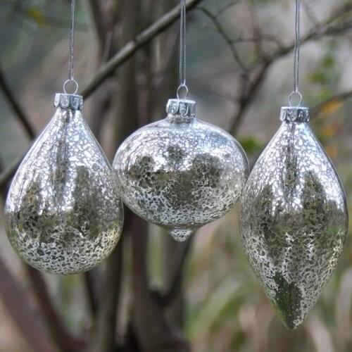 16pcs/pack Diameter=6.5cm 8cm Small Size Inner Silver Craft Glass Pendant Christmas Day Decorative Drop Onion Cone Shaped Hanger