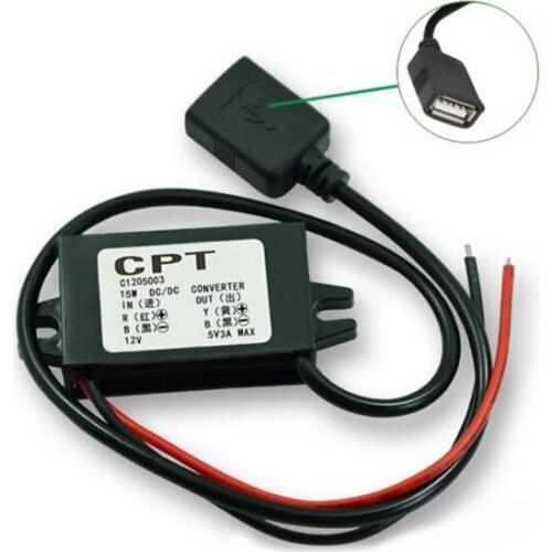 12V to 5V 3A USB Car Power Converter DC-DC Step-down Module Step-down Line Mobile Phone Charging