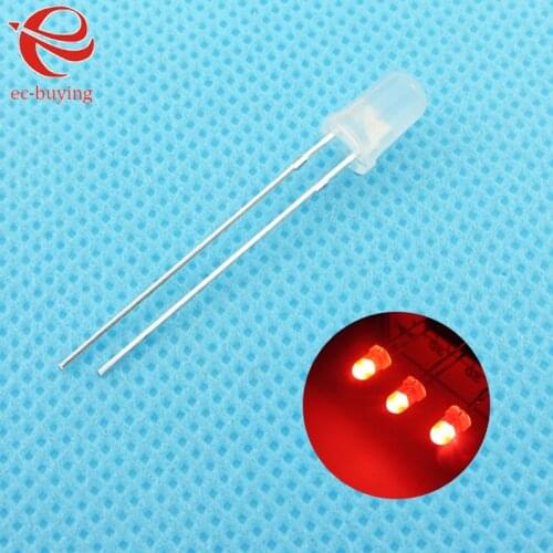 3mm Red LED Round Light Emitting Diode Diffused Foggy Lamp Bead Plug-in DIY Kit Practice Wide Angle DIP 10 pcs /lot