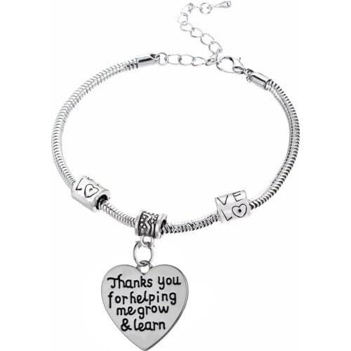 36PCs Thanks You For Helping Me Grow & Learn Bracelets Heart Pendant Love Bead Chain Bangles Teachers Jewelry Thanksgiving Gifts