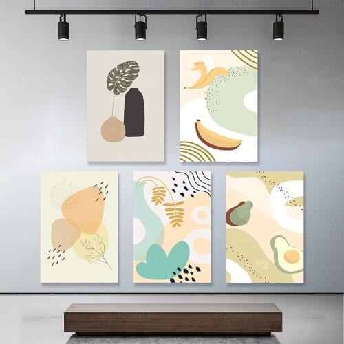 Canvas HD Prints Abstract Color Ink Painting Wall Art Poster Leaves Modern Fruits Home Decor Modular Pictures For Living Room