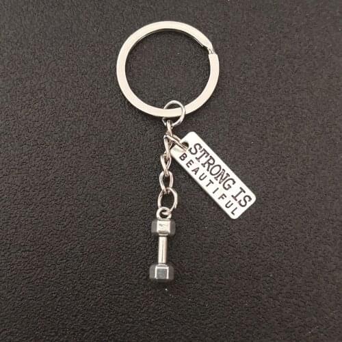 2019 Keychain Barbell Dumbbell Keyring Fashion STRONG IS BEAUTIFUL Key Chain Men Women Jewelry Birthday Gift