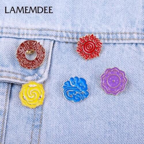 Martial arts family crest color custom enamel pin cloud flame demon flowers delicate backpack lapel brooch friend gift