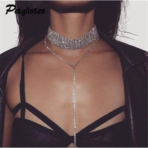 Rhinestone choker Crystal Gem Luxury Chokers 2017 Collar chocker chunky Statement necklaces jewelry Accessories