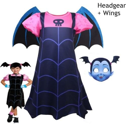 FINDPITAYA Princess Vampirina Dresses Girls Christmas Halloween Cosplay Costume with Headband and Wing