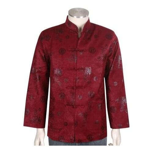 Purple brown mens Tang suit middle-aged jacket men blazer masculino slim fit coats men Chinese style stand collar Long sleeve