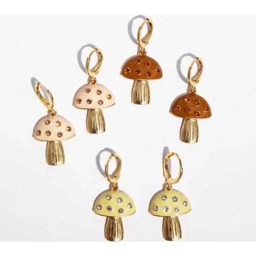 GSOLD Summer Cute Drip Glaze Crystal Small Mushroom Earrings Sweet Cool Simple Metal Earring Dailylife Jewelry For Girl Ladies