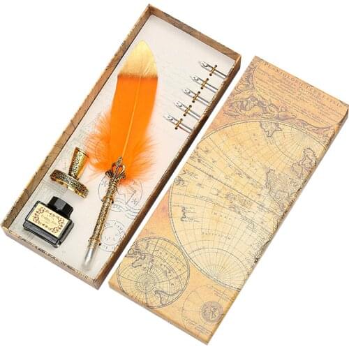 Calligraphy Feather pen Dip with 5 Nib Quill Pen Writing Ink Set Gift Box Wedding Fountain Pens Design plumas para escribir