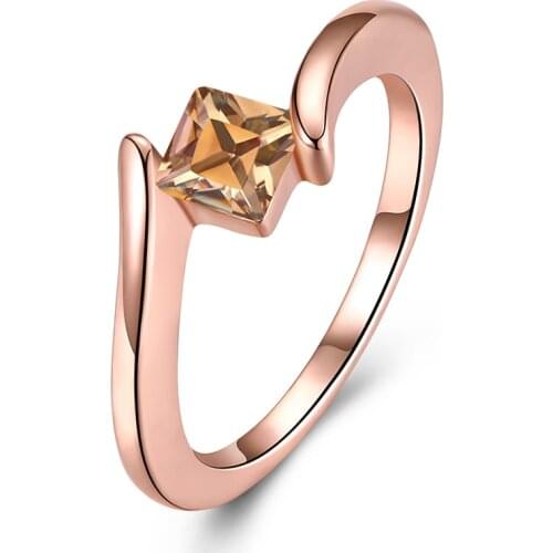 Square Orange Crystal Cubic Zirconia Rings Jewelry Rose Gold Color Engagement Rings