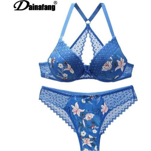 New 2020 sexy 3/4 cup back closure lace women bra set thong hollow out underwear intimante lingerie