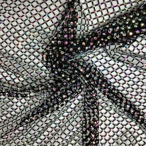 Chunky Glitter Shiny Black White Stretch AB Glass Rhinestone Mesh Fabric Sewing Crystal Trim Ribbon Strass Applique Dress Shoes