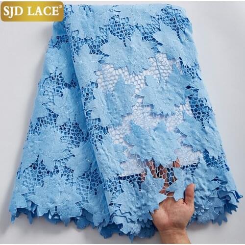 SJD LACE Sky Blue Water Soluble Bride Materials With Stones African Lace Fabric High Quality Guipure Cord For Wedding Sew A2367