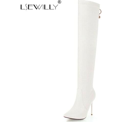 Lsewilly Super High Heels Over The Knee Boots Women Thigh High Boots Ladies Autumn Winter Long Boots Shoes Black White