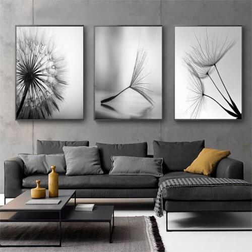 Minimalist Gray Dandelion Flower Canvas Print Painting Modern Art Pictures For Home Decoration Living Room Wall Poster No Frame