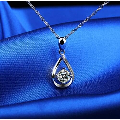 Fashion Silver Plated Shiny Zircon Classic Drop Pendant Necklace Wedding Engagement Jewelry Womens Birthday Present