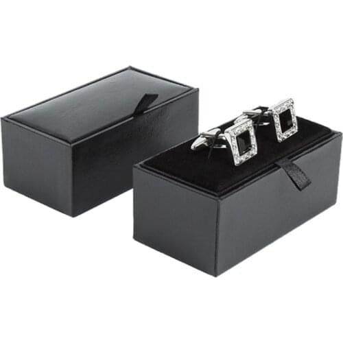 Fast shiping Fashion Classic Black PU Leather Menswear Man Cufflinks Gift Box Cufflinks Earring Necklace Storage Display Case