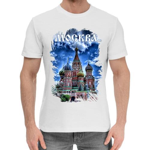 Moscow Cotton Men T-shirt Bright Print St. Basils Cathedral Russia Men Clothing Short Casual O-Neck