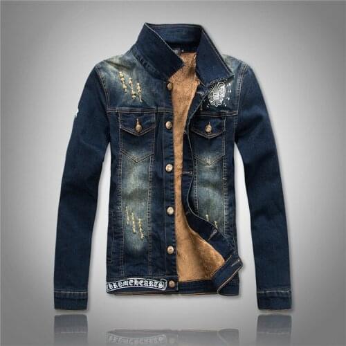New Mens Thick Cashmere Denim Jackets Warm Slim Male Cowboy Clothing Dark Blue Jeans Coats Winter Outerwear