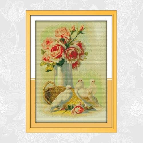 Roses and pigeons Cross Stitch kit Aida 14ct 11ct Counted Printed on Canvas DIY Handmade Cross-stitch Embroidery Needlework