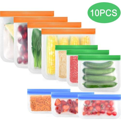 New Silicone Food Bag Reusable Silicone Freezer Bag Upgrade Leakproof Top Fresh-keeping Bag Kitchen Fruit Ziplock Silicone Bag