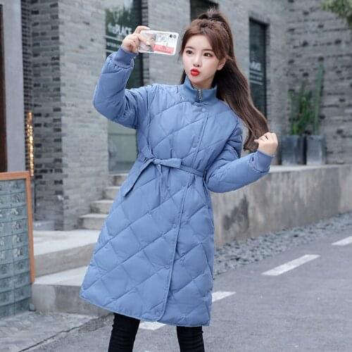 2020 New Women Winter Solid Sashes Jacket Coat Female Thick High Quality Students Outwear Sweet Women Down Long Parker Plus Size