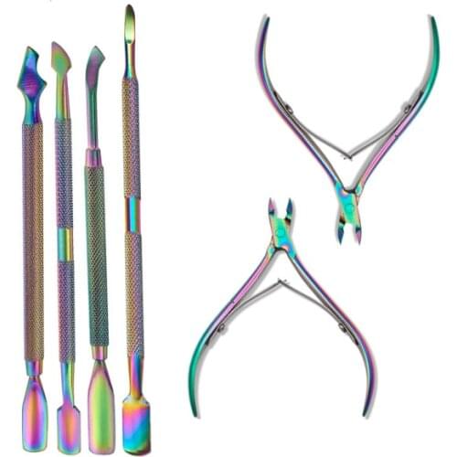Nail Cuticle Pusher Scissors Tweezer Rainbow Cutter Clipper Dead Skin Cuticle Remover Manicure Nail Art Nail Accessories Tools