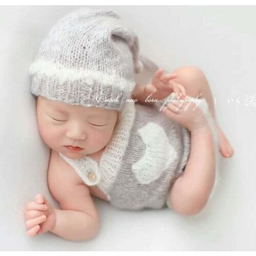 Newborn baby outfit Fuzzy Romper Knit Mohair Overall Baby girl bonnet set photography props