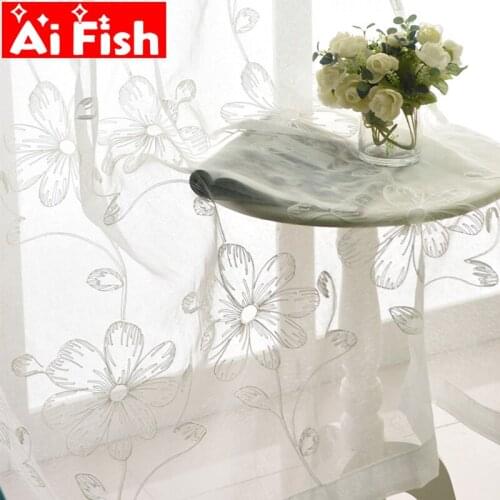 Pastoral embroidered linen curtains for living room White tulle curtains Sheer Voile Window Bedroom Lace Curtains Fabric WP003#5