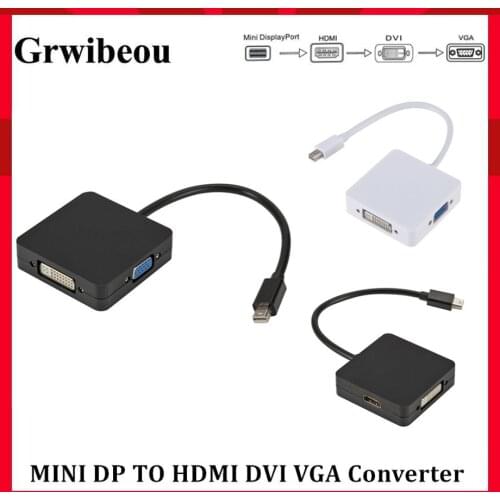 Grwibeou 3 in 1 Mini DP to HDMI VGA DVI Converter Mini Display Port Adapter Cable to HDMI DVI VGA For MacBook Lenovo Microsoft