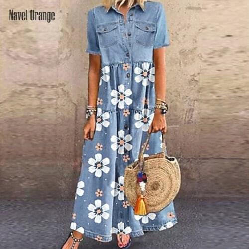 Women Turn-Down Collar Button Ladies Dress Summer Casual Short Sleeve Loose Dress Printing Plus Size 3XL Female Dress Vestidos