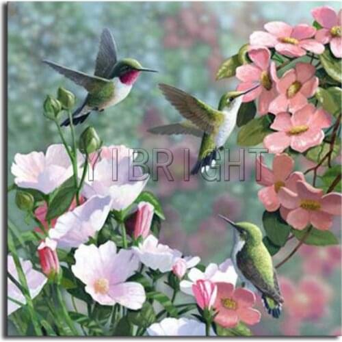 Full Round Diamond embroidery Cross stitch flower birds DIY 3D Diamond mosaic Hummingbird Full Square Diamond painting landscape