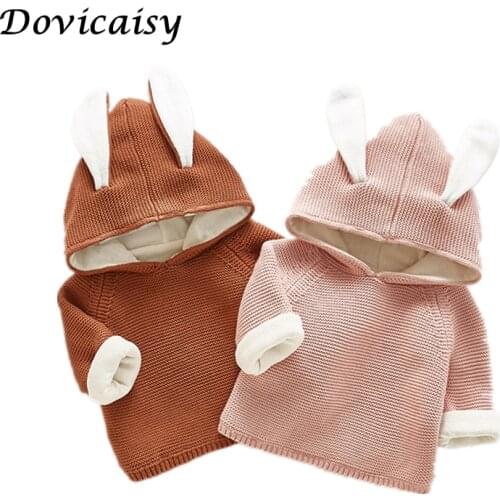 Autumn Winter Knit Baby Boys Bear Ear Hooded Jacket Velvet Warming Pullover Outwear Baby Girl Winter Clothes