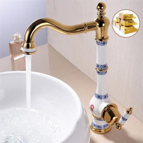 Bathroom Basin Faucet Total Brass Sink Mixer Tap Hot & Cold Faucet Single Handle Ceramic Vase Shape Bathroom Crane Lavatory Tap