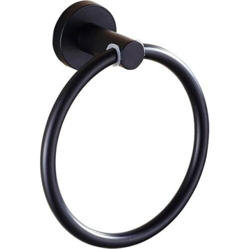 Modern Pure Black Towel Rings Towel Holder Stainless Steel Round Wall-Mounted Towel Rack Bathroom Accessories Home Decoration
