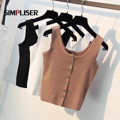 Knitting Tees Crop Tops Women 2020 Sexy Knitted Tank Tops Top Vest Summer Camisole Women White Sleeveless Fitness Femme shirt