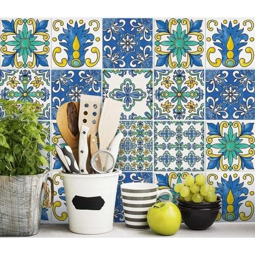 Pack of 24 PCs tile size 20x20 cm - Made in Italy PVC bathroom & kitchen Stickers Design - Lipari