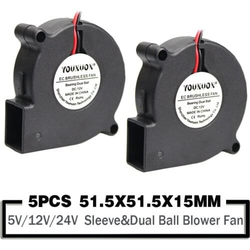 5PCS 50mm x 15mm Blower Cooler Fan 5015 50mm DC 24V 12V 5V Ball/Sleeve Brushless Cooling Turbine Blower Fan for 3D Printer