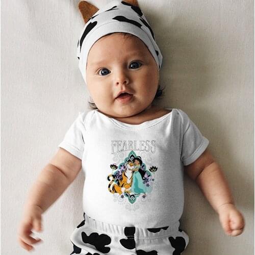 Disney Series Funny Toddler Jumpsuit Kawaii Black White Round Neck Romper Printing Newborn Bodysuits Dropship 0-24M Cute Style
