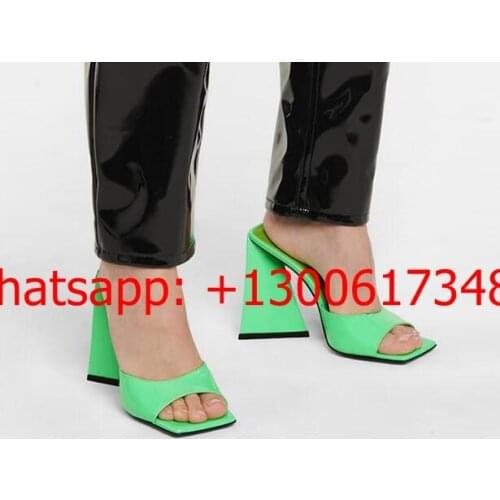 INS hot woman summer chunky high heel open toe slippers square toe candy color chunky high heel slippers woman