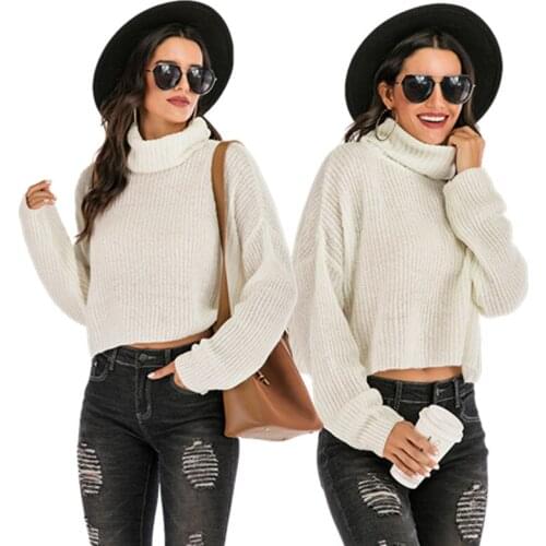 New solid color high-neck casual short sweater women autumn and winter self-cultivation all-match sweater