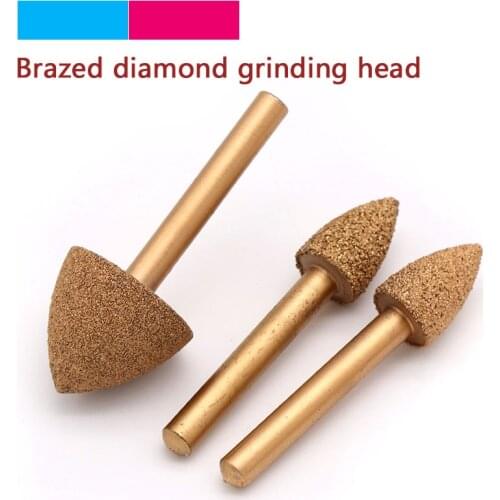 1pcs 6mm Shank Vacuum Brazed Diamond Grinding Head Burrs Engraving Drill Bits For Stone Alloy Jade Peeling Carving Tools 46 Grit