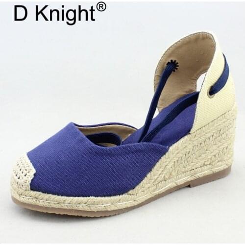 2018 Summer Ankle Strap Espadrilles Wedge Sandals Women Canvas Platform Rope Sandals High Heels Lace Up Fisherman Shoes Woman